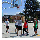 Students playing basketball